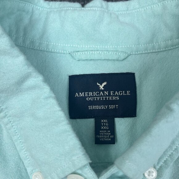 American Eagle Men’s XXL Blue Seriously Soft Short sleeve Button down Seafoam - Picture 4 of 7